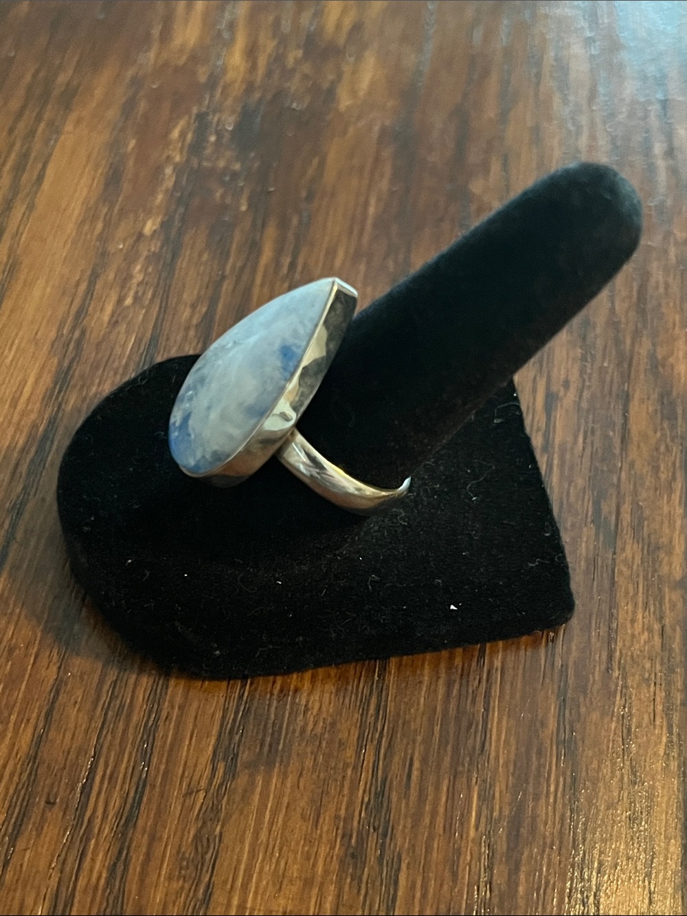 Sterling Silver Teardrop Moonstone Ring in Iridescent Blue - Picture 3 of 8